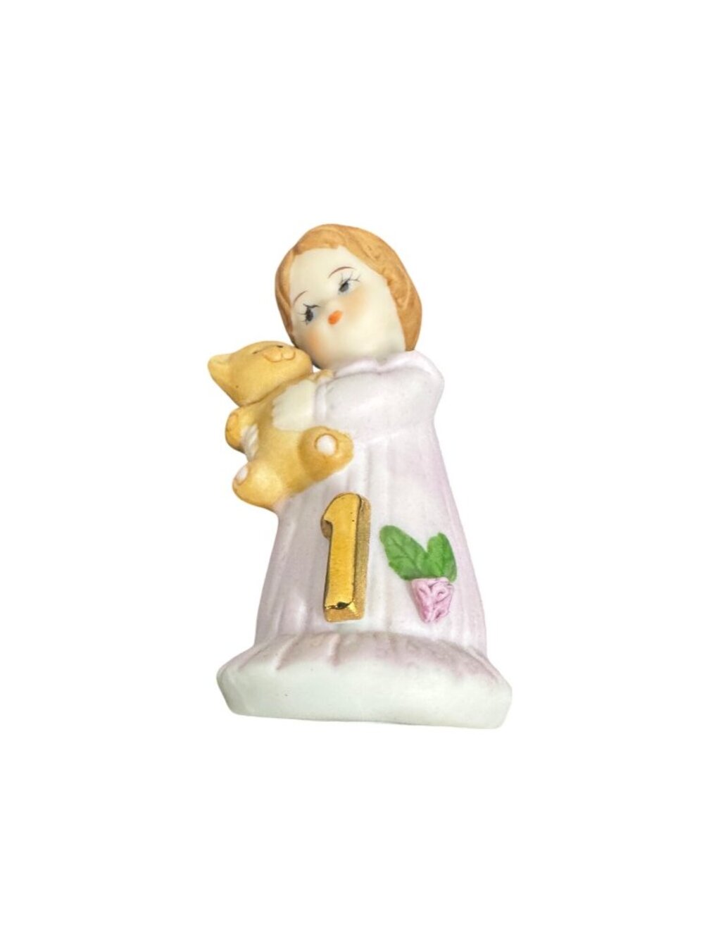 Growing Up Figurine Age 1 By Enesco 1982 Porcelain Girl With Teddy Bear